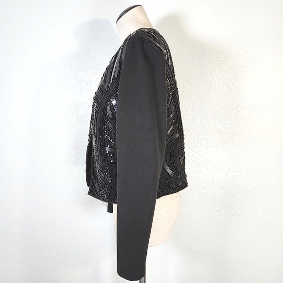CACHE Embellished Sequin & Beads Evening Dress Black Jacket Medium - Picture 6 of 16